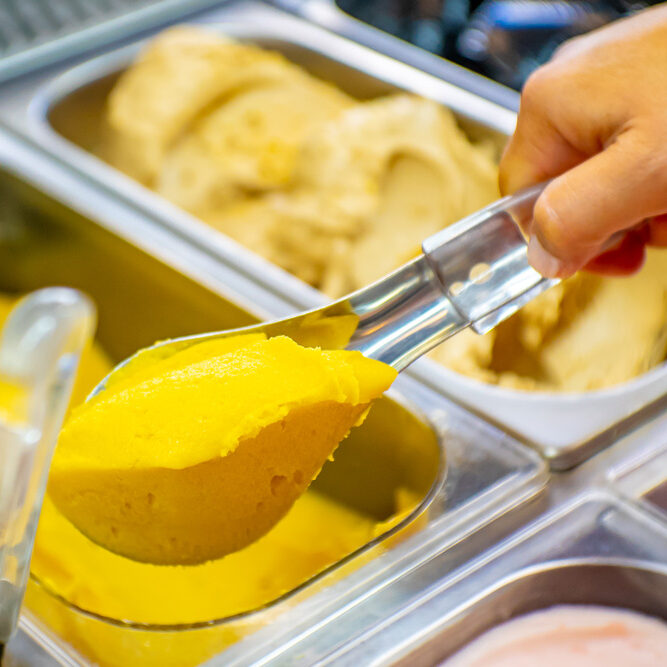 Mano con spatola gelato